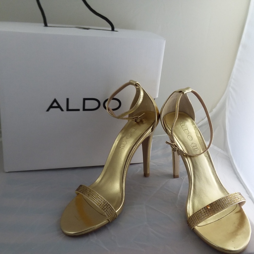 ALDO Vallalta-82 Open-Toe Gold Sparkle Heels, sz 8